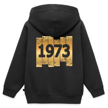 Gold Tone 1973 - Kids Premium Organic Zip-up Hoodie - black - Back - AI Model Kid Male (0cm)