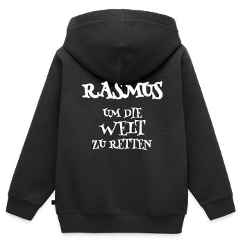 Retter Rasmus - Kinder Premium Organic Zip Hoodie - Schwarz - Hinten - AI Model Kid Male (0cm)