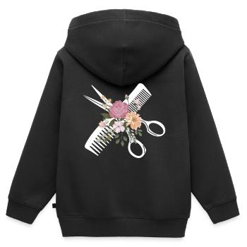 Coiffeur Coiffeur Coiffure Coiffure Coiffure Coiffure - Sweat Premium à capuche zippé enfant bio - noir - Dos - AI Model Kid Male (0cm)