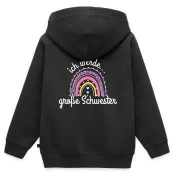 Ich werde Große Schwester 2023 / Regenbogen - Kinder Premium Organic Zip Hoodie - Schwarz - Hinten - AI Model Kid Male (0cm)