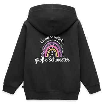 Ich werde Große Schwester 2023 / Regenbogen - Kinder Premium Organic Zip Hoodie - Schwarz - Hinten - AI Model Kid Male (0cm)