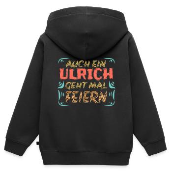 Celebrating with Ulrich - Kids Premium Organic Zip-up Hoodie - black - Back - AI Model Kid Male (0cm)
