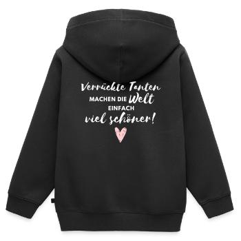 Verrückte Tanten machen die Welt viel schöner - Kinder Premium Organic Zip Hoodie - Schwarz - Hinten - AI Model Kid Male (0cm)