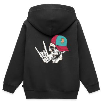 Rock Skull - Kinder Premium Organic Zip Hoodie - Schwarz - Hinten - AI Model Kid Male (0cm)