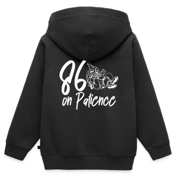 86 On Patience 2 - Kinder Premium Organic Zip Hoodie - Schwarz - Hinten - AI Model Kid Male (0cm)