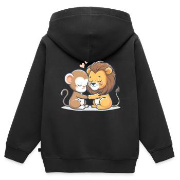 Câlin Singe Et Lion Amoureux - Sweat Premium à capuche zippé enfant bio - noir - Dos - AI Model Kid Male (0cm)