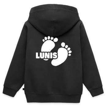 Geburt Lunis - Kinder Premium Organic Zip Hoodie - Schwarz - Hinten - AI Model Kid Male (0cm)