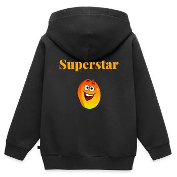 Mangue Superstar été orange fruit soleil humour - Sweat Premium à capuche zippé enfant bio - noir - Dos - AI Model Kid Male (0cm)