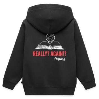 Réel? Encore? Don d’archiviste - Sweat Premium à capuche zippé enfant bio - noir - Dos - AI Model Kid Male (0cm)