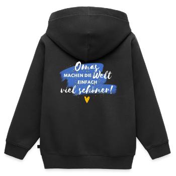 Omas machen die Welt viel schöner / Beste Oma - Kinder Premium Organic Zip Hoodie - Schwarz - Hinten - AI Model Kid Male (0cm)
