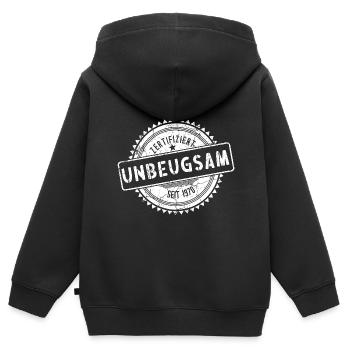 Zertifiziert Unbeugsam Seit 1970 Slogan Stolz - Kinder Premium Organic Zip Hoodie - Schwarz - Hinten - AI Model Kid Male (0cm)