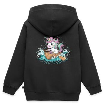 Ein Einhorn-Paddelboot - Kinder Premium Organic Zip Hoodie - Schwarz - Hinten - AI Model Kid Male (0cm)