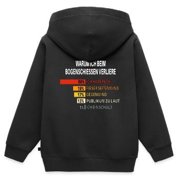 Pourquoi je perds au tir à l’arc – Tableau - Sweat Premium à capuche zippé enfant bio - noir - Dos - AI Model Kid Male (0cm)