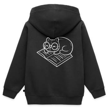 Katze mit Buch. Introvertierte Person. Gift - Kinder Premium Organic Zip Hoodie - Schwarz - Hinten - AI Model Kid Male (0cm)