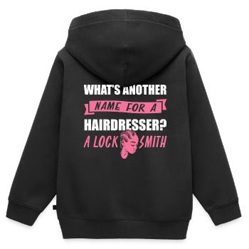 Coiffeur Coiffeur Coiffure Coiffure Coiffure Coiffure - Sweat Premium à capuche zippé enfant bio - noir - Dos - AI Model Kid Male (0cm)