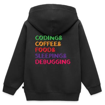Coding Coffee Food Sleeping Debbuging Programmer C - Kinder Premium Organic Zip Hoodie - Schwarz - Hinten - AI Model Kid Male (0cm)