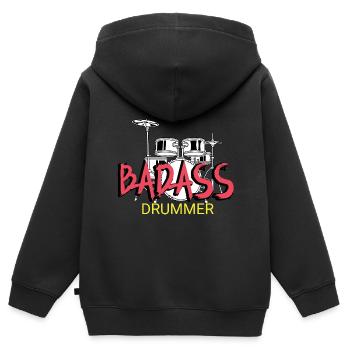Badass Drummer Punk Gift - Sweat Premium à capuche zippé enfant bio - noir - Dos - AI Model Kid Male (0cm)