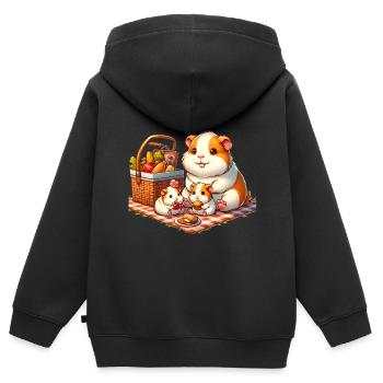 Meerschweinchen Familie Picknick im Freien - Kinder Premium Organic Zip Hoodie - Schwarz - Hinten - AI Model Kid Male (0cm)