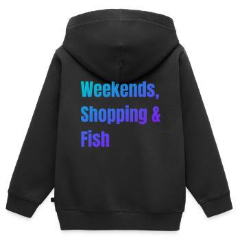Einkaufen am Wochenende und Fisch - Kinder Premium Organic Zip Hoodie - Schwarz - Hinten - AI Model Kid Male (0cm)