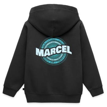 Cadeau pour Marcel - Sweat Premium à capuche zippé enfant bio - noir - Dos - AI Model Kid Male (0cm)