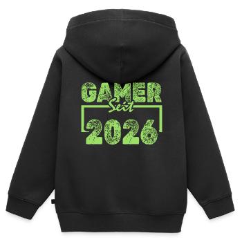 Monstre 2026 - Sweat Premium à capuche zippé enfant bio - noir - Dos - AI Model Kid Male (0cm)