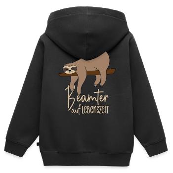 Faultier Beamter auf Lebenszeit - Kinder Premium Organic Zip Hoodie - Schwarz - Hinten - AI Model Kid Male (0cm)