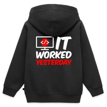 It Worked Yesterday 4 - Kinder Premium Organic Zip Hoodie - Schwarz - Hinten - AI Model Kid Male (0cm)