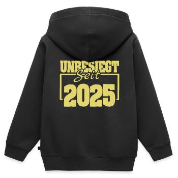 2025 2025 - Kinder Premium Organic Zip Hoodie - Schwarz - Hinten - AI Model Kid Male (0cm)