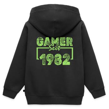 1982 - Kinder Premium Organic Zip Hoodie - Schwarz - Hinten - AI Model Kid Male (0cm)