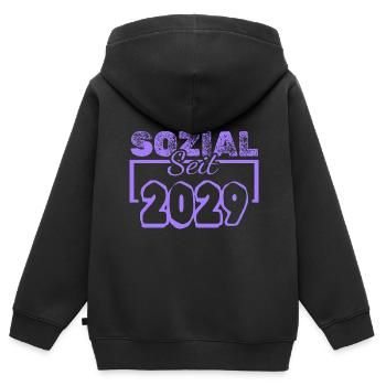 Sozial 2029 - Kinder Premium Organic Zip Hoodie - Schwarz - Hinten - AI Model Kid Male (0cm)