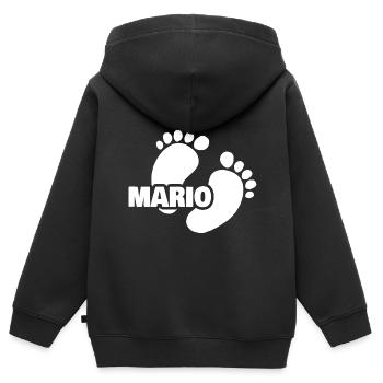 Naissance de Mario - Sweat Premium à capuche zippé enfant bio - noir - Dos - AI Model Kid Male (0cm)