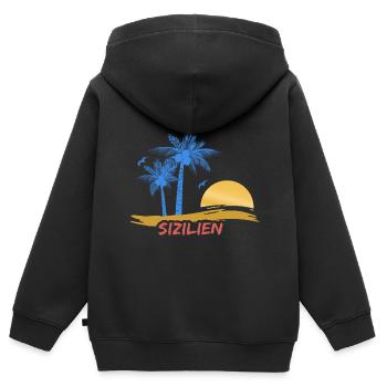 Strand Sizilien - Kinder Premium Organic Zip Hoodie - Schwarz - Hinten - AI Model Kid Male (0cm)