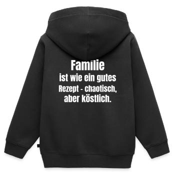 La famille, c’est comme une bonne recette. - Sweat Premium à capuche zippé enfant bio - noir - Dos - AI Model Kid Male (0cm)