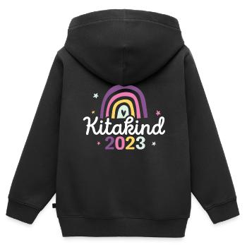 Ich bin ein Kitakind 2023 / Kindergartenkind - Kinder Premium Organic Zip Hoodie - Schwarz - Hinten - AI Model Kid Male (0cm)