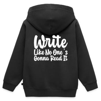 Write Like No One's Gonna Read It - Kinder Premium Organic Zip Hoodie - Schwarz - Hinten - AI Model Kid Male (0cm)