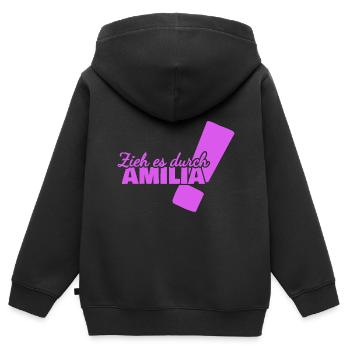 Geschenk für Amilia - Kinder Premium Organic Zip Hoodie - Schwarz - Hinten - AI Model Kid Male (0cm)