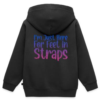 Je suis juste là pour les pieds dans les sangles 3 - Sweat Premium à capuche zippé enfant bio - noir - Dos - AI Model Kid Male (0cm)