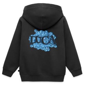 Gouttes d’eau pour Luca Luca Name - Sweat Premium à capuche zippé enfant bio - noir - Dos - AI Model Kid Male (0cm)