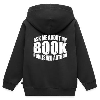 Posez-moi des questions sur mon livre, publié Auteur 4 - Sweat Premium à capuche zippé enfant bio - noir - Dos - AI Model Kid Male (0cm)