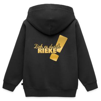 Rieke - Kinder Premium Organic Zip Hoodie - Schwarz - Hinten - AI Model Kid Male (0cm)