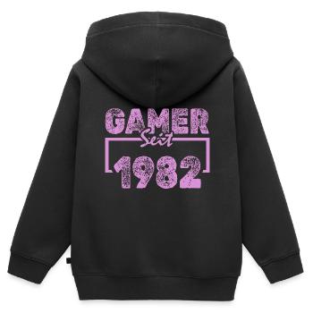 Jouer 1982 - Sweat Premium à capuche zippé enfant bio - noir - Dos - AI Model Kid Male (0cm)
