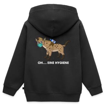 Hyäne Hygiene Mundschutz Maske Hygiäne Wortwitz - Kinder Premium Organic Zip Hoodie - Schwarz - Hinten - AI Model Kid Male (0cm)