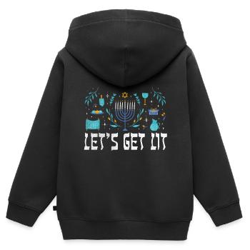 Holen Sie sich Licht Jüdischer Weihnachtsjude Chanukka Muster - Kinder Premium Organic Zip Hoodie - Schwarz - Hinten - AI Model Kid Male (0cm)