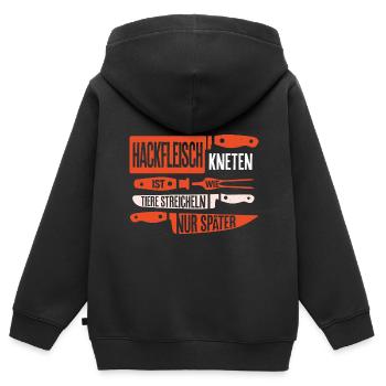 Hackfleisch kneten wie Tiere streicheln - nur spät - Kinder Premium Organic Zip Hoodie - Schwarz - Hinten - AI Model Kid Male (0cm)