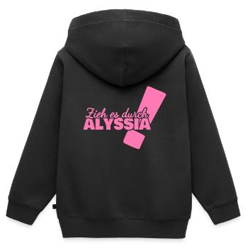 Vorname Alyssia - Kinder Premium Organic Zip Hoodie - Schwarz - Hinten - AI Model Kid Male (0cm)