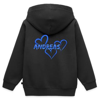 Cadeau pour Andreas - Sweat Premium à capuche zippé enfant bio - noir - Dos - AI Model Kid Male (0cm)