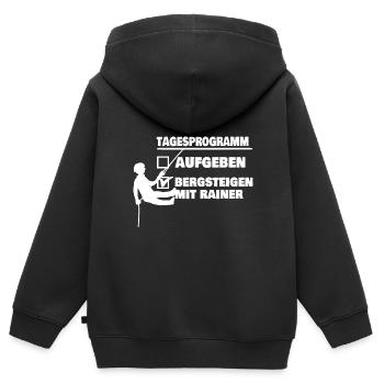 Montagne avec rainer ou abandonner - Sweat Premium à capuche zippé enfant bio - noir - Dos - AI Model Kid Male (0cm)