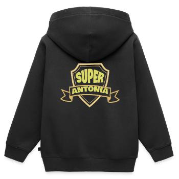 Insigne pour le nom de la femme Antonia Armoiries - Sweat Premium à capuche zippé enfant bio - noir - Dos - AI Model Kid Male (0cm)