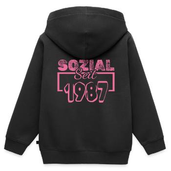 1987 - Kinder Premium Organic Zip Hoodie - Schwarz - Hinten - AI Model Kid Male (0cm)