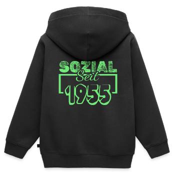 1955 - Kinder Premium Organic Zip Hoodie - Schwarz - Hinten - AI Model Kid Male (0cm)